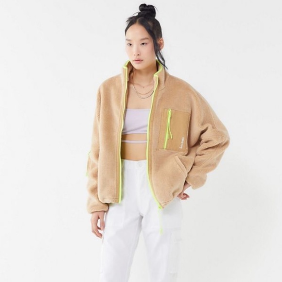 Sold Urban Outfitters Fleece Corduroy Patch Tan Jacket - Picture 3 of 15